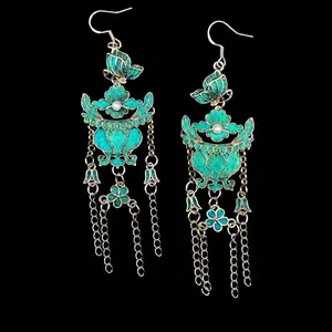 Flower Pot Butterfly-Shaped Natural Peacock Feather Earrings | Freshwater Pearl Accents | 925 Silver Gold-Plated Hooks