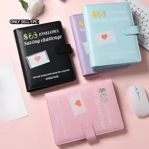 A5 Six-Ring Heart Envelope Planner Notebook, Durable Office & Card Storage, Fashionable File Organizer, 100-Day Savings Challenge