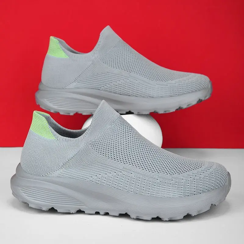 Large size wide-last men's shoes, wide toe, extra-wide and extra-large, breathable sock shoes for walking, soft sole, lightweight barefoot shoes, versatile trendy shoes