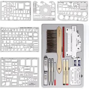 21PCS Professional Drafting Tools & Geometry Set with Case, Architect Compass & Protractor Set, Metal Pencils, Pens, Scale Ruler Metal Ruler, 5 Drawing Templates for Interior House Plan,