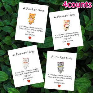 Set of 4 Mini Resin Cat Cards, Positive Message Card, Positive Encouragement Pocket Hugs, Self-Adhesive Stickers, Perfect Gift for Friends & Family