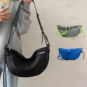 Unisex Fashion Braided Rope Crossbody Bag Solid Color Dumpling Shaped Shoulder Purse with Zipper for Daily Wear