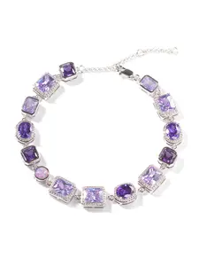 18K Gold Plated Amethyst Look Tennis Necklace Cubic Zirconia Purple Opal Accent Bold Link Chain Women's Fashion Jewelry