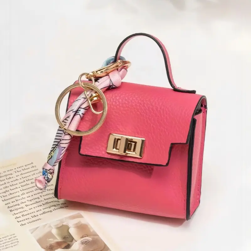 Women's Cute KellyMini Square Bag Pendant Keychain - High-Quality PU Leather, Colorful Strap, Waterproof Compact Travel Cosmetic Bag, Mini Gifts for Keys, Coins