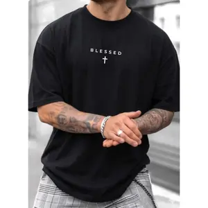 Men's Cross & Letter Print Round Neck Tee, Breathable Casual Street Short Sleeve T-shirt for Summer, Men's Top for Daily Wear