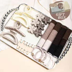 124PCS Ultimate Hair Styling Bundle Mixed In GIFT BOX ! Magic Tape Curling Rollers(100PCS) + Arch/Flower Claw Clips(10PCS) + Decor Scrunchies(4PCS) + Bobby Clips(10PCS) All-In-One Hair Accessories Set for Curling & Daily Looks | Perfect Gift for Women