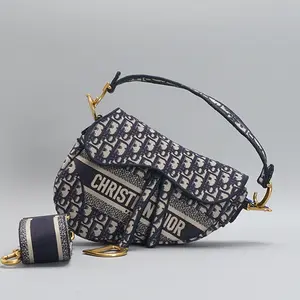 Pre-owned Dior canvas Shoulder Bags Christian Oblique Saddle Shoulder Bag BGP227537