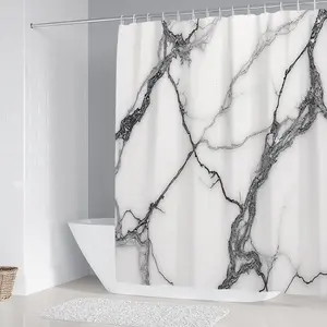 Marble Pattern Bathroom Set Includes Shower Curtain Sets and Rug, Non-Slip Bath Mat, U-Shaped Toilet Lid Cover Pad, Modern Home Decor Accessories