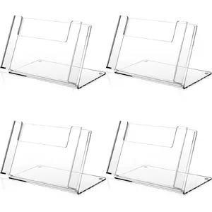 4 Pcs Postcard Acrylic Brochure Holder Organizer 4 x 6 Inch Flyer Display Stand Clear Greeting Card Display Magazine Holder for Card Organizer Desk Table Home Office Menu