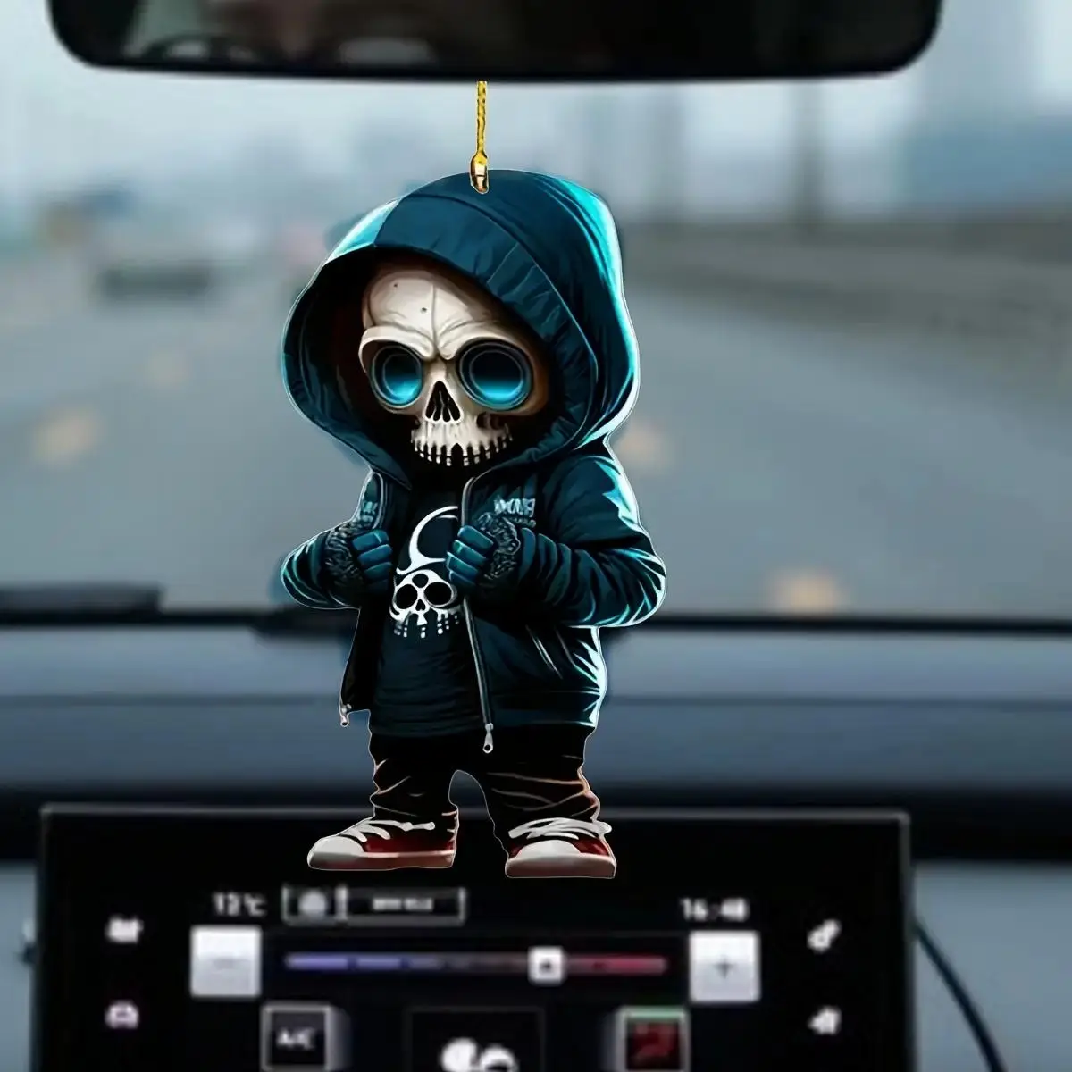 Cartoon Skull Design Car Hanging Ornament, 1 Count Multipurpose 2D Acrylic Car Rearview Mirror Pendant, Universal Car Interior Decoration Accessories