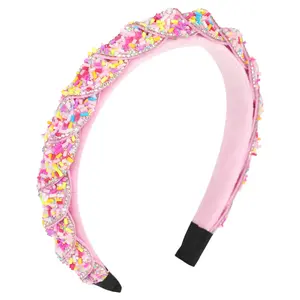 Candy Sprinkle Headbands for Women Beaded Rhinestone Padded Donut Headband Twisted Glitter Rainbow Head Band for Little Girls Birthday Hairband Candy Hair Accessories