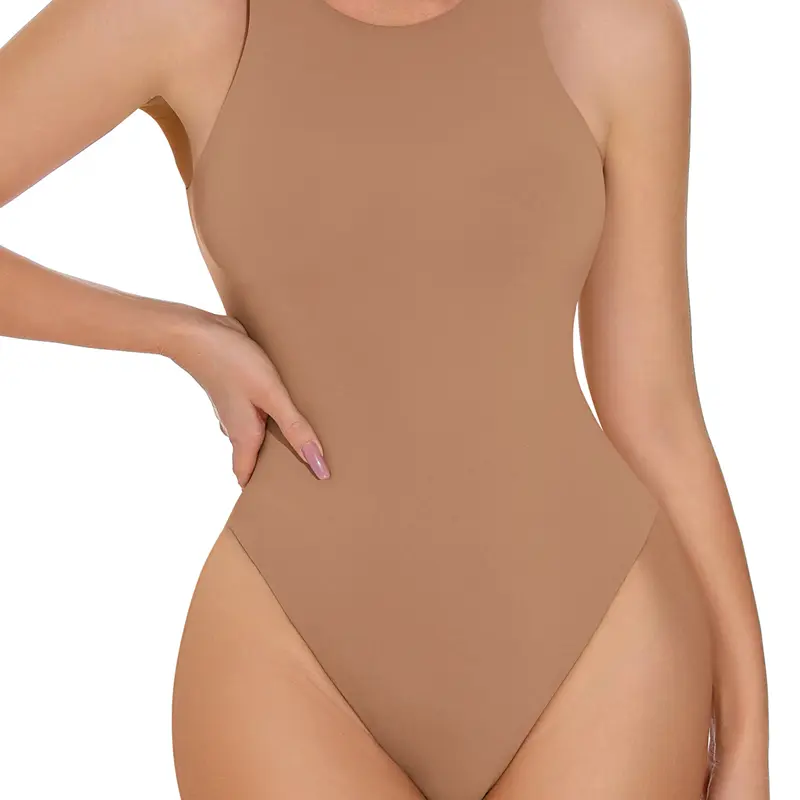 XEY Women's Minimalist Basic Seamless Sleeveless O-Neck High-Waist Shaping Bodysuit - Bodysuit for Women with Built-In Compression, Flat Tummy Support, Hidden Lift, Confidence Boost