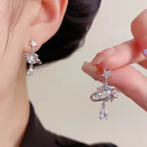 Versatile Starry Planet Water Drop Earrings for Women DDES0530 Elegant Light Luxury Exquisite Simple Design Earrings 14K Gold-Plated