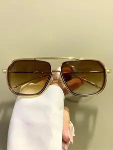 Unisex Vintage Trendy Ombre Tinted Lens Glasses, Retro Large Frames Outdoor Sports Glasses, Fashionable Glasses for Men & Women for Everyday Use