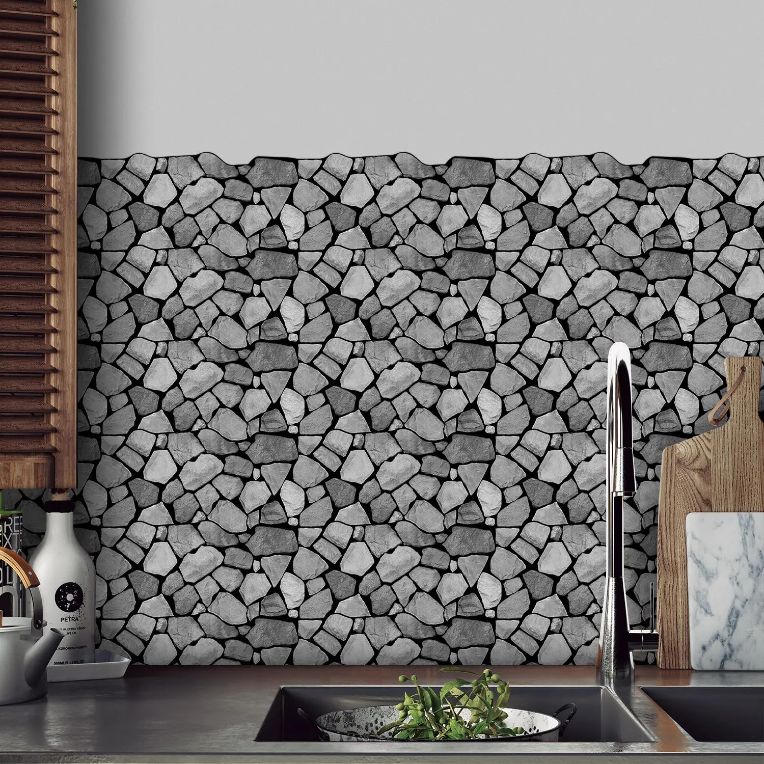 Retro 2D Irregular Stone Tile Wall Sticker, DIY Peel & Stick Wallpaper, Waterproof, Soundproof, Easy Installation, 12/24/48 Pieces