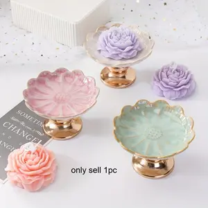 Romantic High-legged Aromatherapy Candle Holder, 3D Peony Flower Special Candle Stand, Ceramic Craft Candle Holder, Floral Pattern Home Decoration, Christmas Party