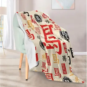 Exnundod Throw Blanket for Couch Cozy Bed Blanket Traditional Chinese Calligraphy Warm Throw Blankets for Sofa Travel Camping 50x60 inches,