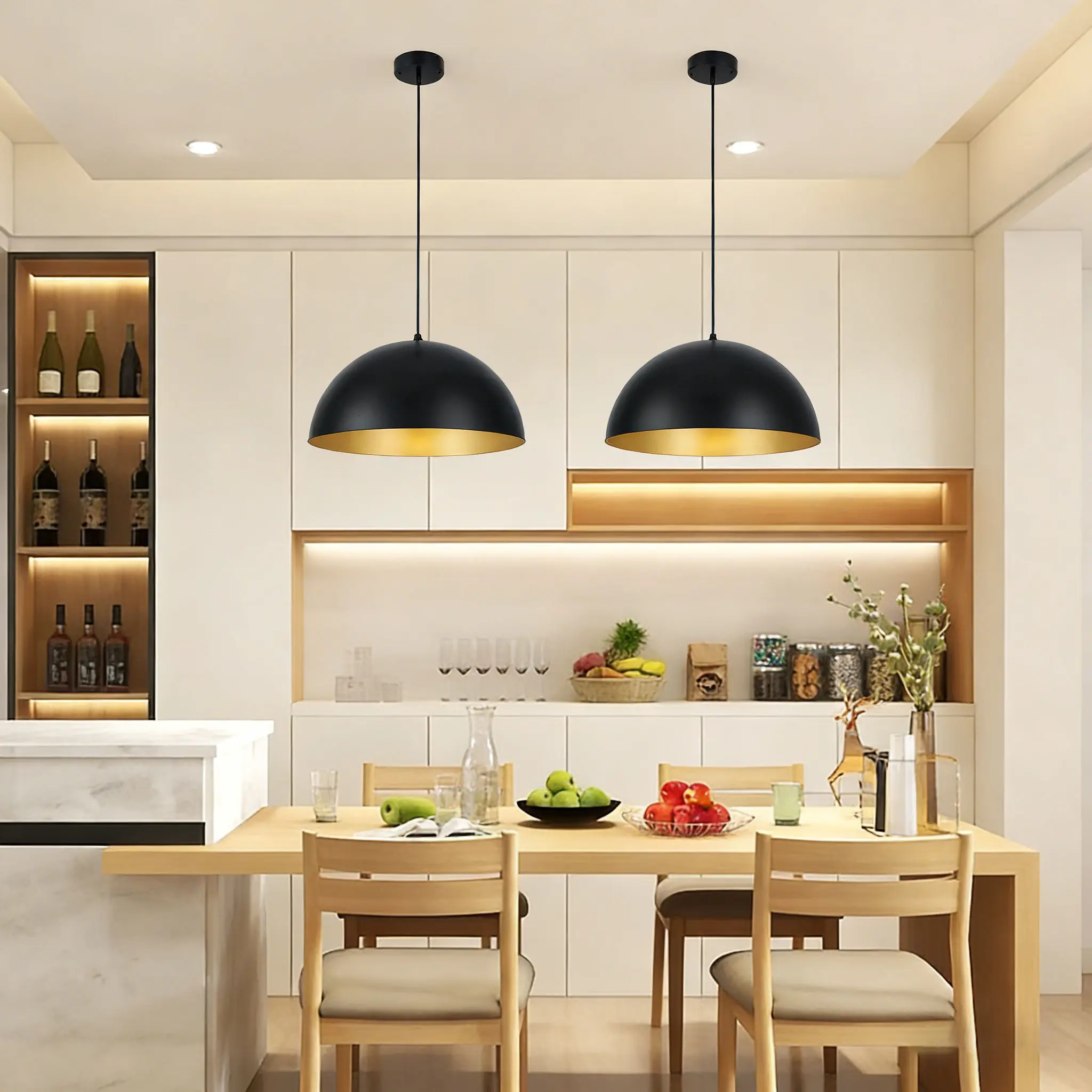 2026 Top 2PCS Matte Black Metal Shade Industrial Pendant Ceiling Lights - Adjustable Round Dome, 120V Input, Durable Metal Design, for Dining Room, Kitchen Home Decor, LED Bulbs Not Included
