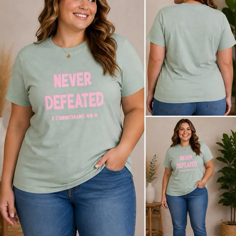 Mint and Pink Never Defeated Crew Neck