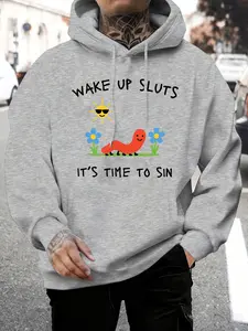 Men's Fitted Hoodie with Kangaroo Pocket and Drawstring Hood, Casual Urban Style, Breathable Fabric, Unique Caterpillar and Sunflower Print