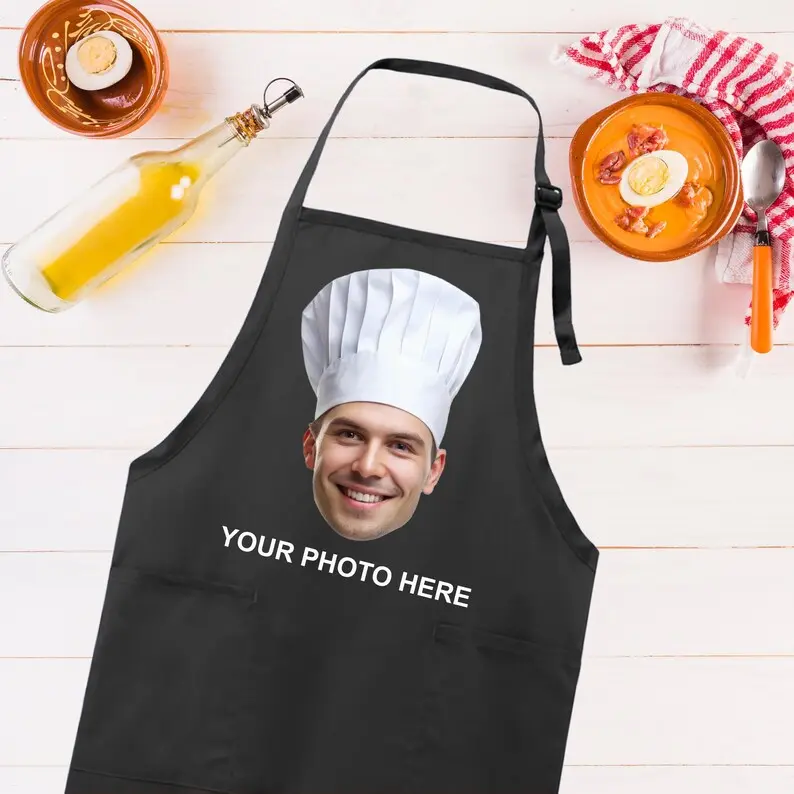 Custom Face Apron, Adjustable Neck Photo Apron, Full-Length Cooking Apron with Pockets, Custom Name Apron, Chef Face Personalized Gift Apron