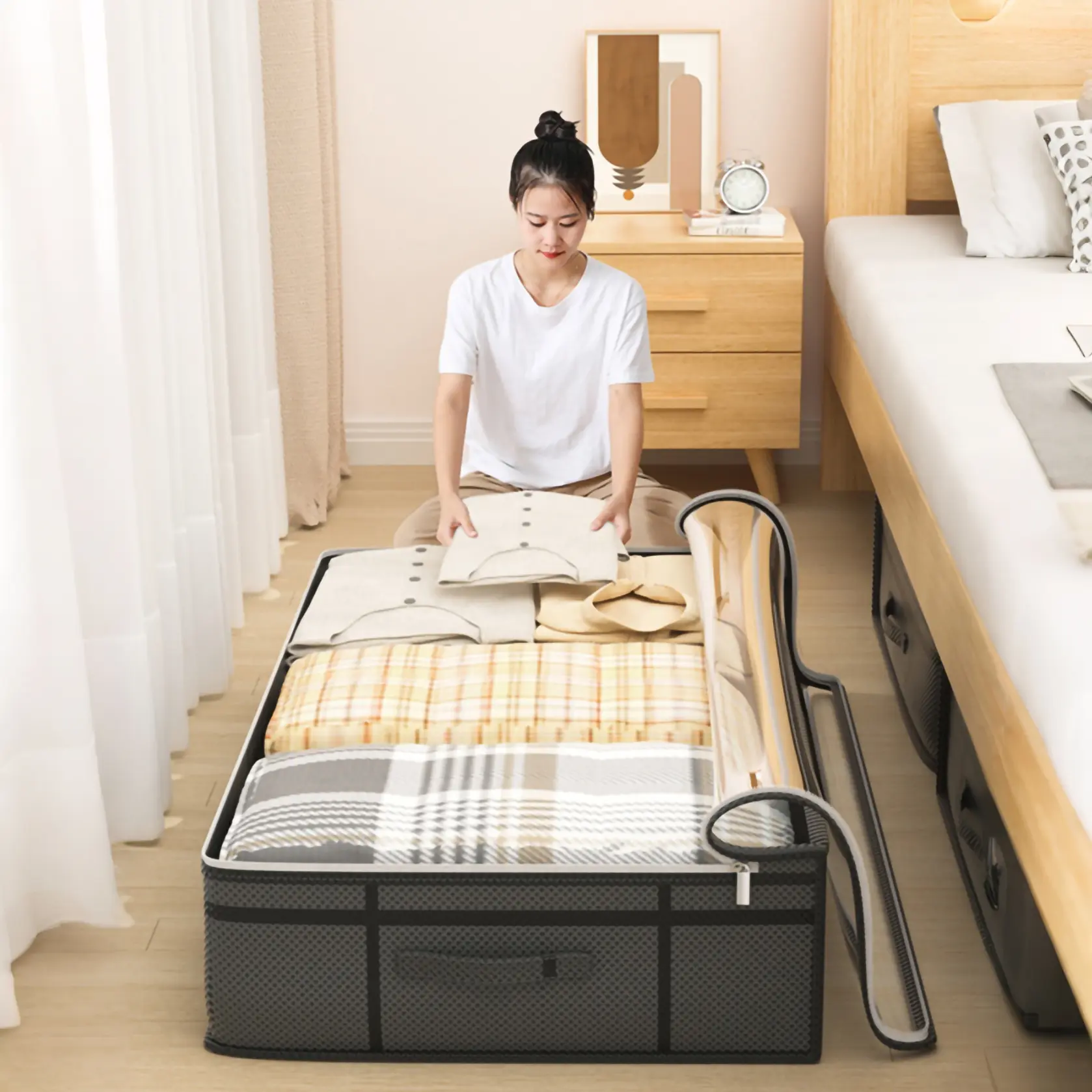 Under Bed Clothes Storage Bag, Space Saver, Waterproof Dustproof Large Capacity with Handle & Clear Window, for Blankets & Toys, Bedding Storage, Room Organizer, Waterproof Storage Bags, Multipurpose Storage
