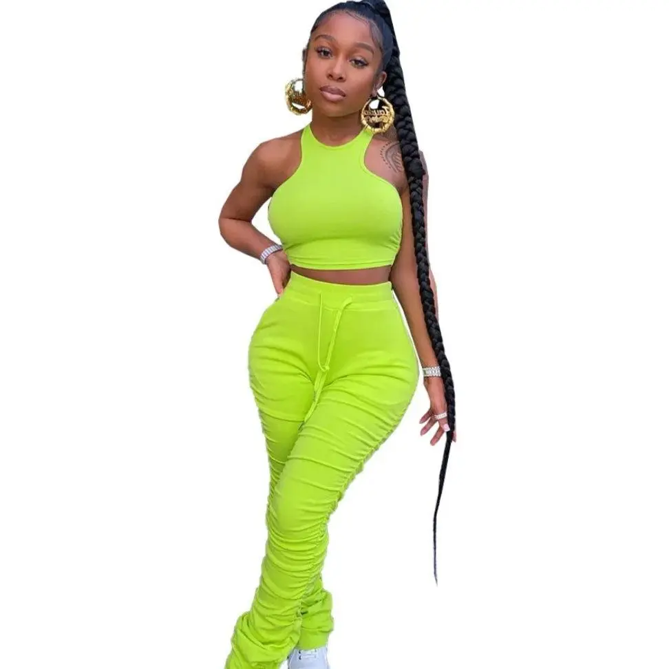 Two piece pants and tank top matching set. comfortable. slim fit.