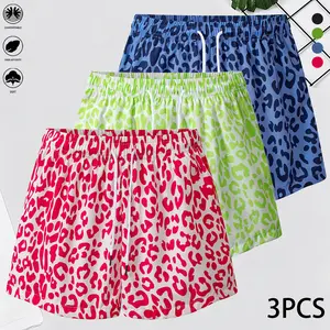 3-pack women’s leopard print shorts with drawstring design—ideal for park walks, family outings, and outdoor activities; suitable for everyday wear; spring/summer casual wear; stylish summer shorts for travel.