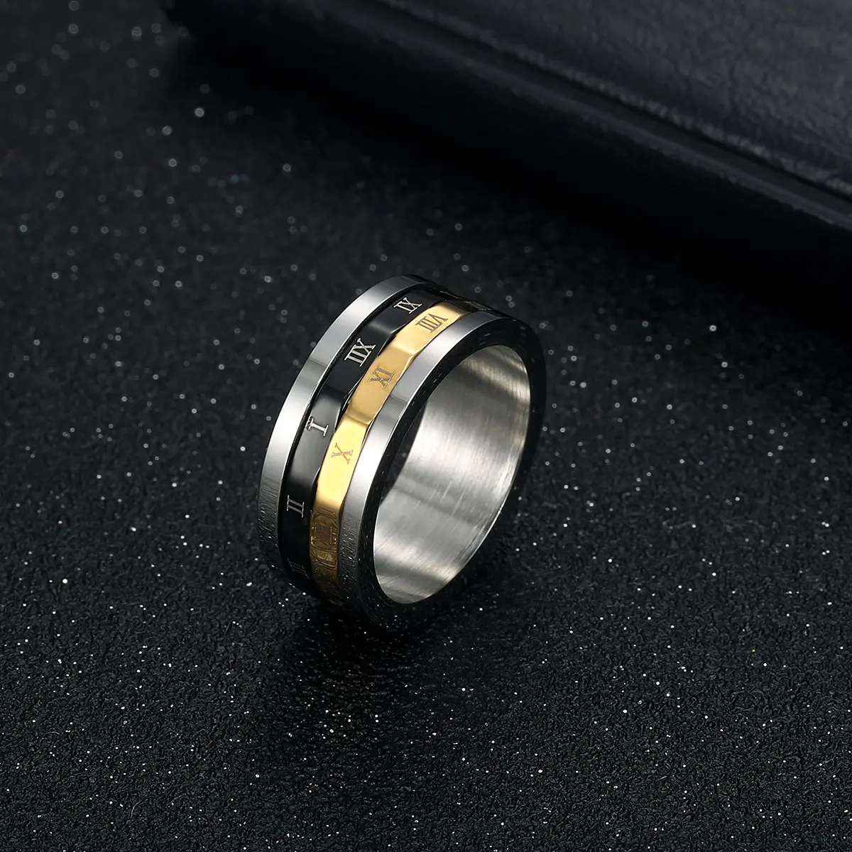 Engraved Roman Numeral Copper Spinner Ring - European Style Unisex Floral Geometric Stackable Band for Wedding Fashion & Custom Jewelry, Engraved Ring