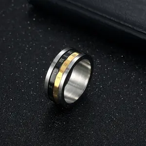 Unisex Stackable Engraved Copper Ring - 1 Pc, 360-Degree Rotation, Roman Numerals, European-American Style, High-End Niche Wedding Costume Jewelry Accessory, Stackable Rings