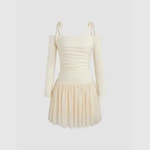 Cider [size 0-26] Off-shoulder Lace Up Ruffle Hem Mini Dress