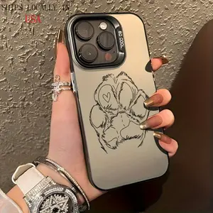 Adorable Dog Paw Print Design Phone Case for Iphone 16 Pro Max, Compatible with Models 11, 15, 14, 13, And 12 Pro Max Plus. Black And Silver Shock-Resistant Cases, Perfect Gifts for Dog Enthusiasts. Protection Wireless