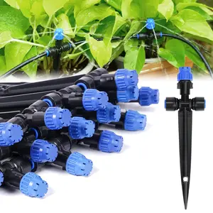 HIRALIY Quick-Connect Drip Irrigation Parts & Accessories, Irrigation Drippers with Support Rod for 1/4" Irrigation Tubing, Adjustable Water Flow