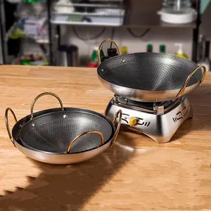 1 pc of thick bar tripod honeycomb coating non stick pot, gold double ear dry pot special pot, alcohol stove pot, pot, pot