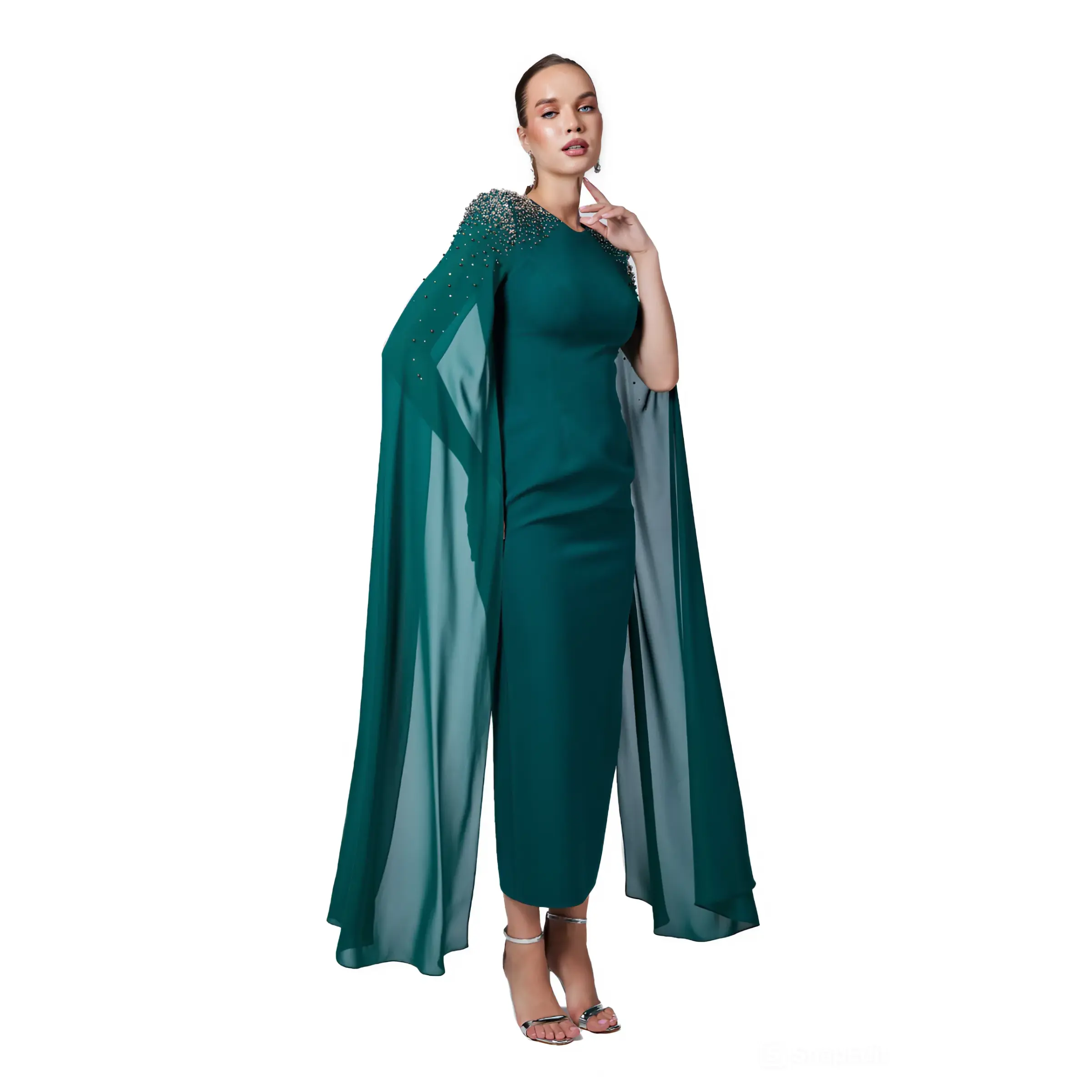 Aisha Green Cape Dress
