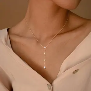 Tewiky 14K Long Gold/Silver Plated Necklaces for Women, 14k Gold Plated/Streling Silver Lariat Necklace Dainty Statement Prom Necklace Rosary Cross Sun Drop Zircon Pendant Dangle Necklace Gold Prom Jewelry for Women Gifts For Valentine's Day gifts