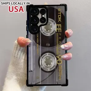 Retro Cassette Pattern Phone Case Compatible with Samsung Galaxy S25 S24 S23 S22 S21 FE Ultra Plus 4G 5G, Transparent Soft Back Cover for Drop Protection.