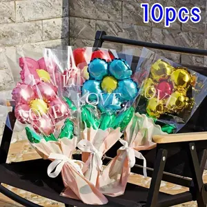 10pcs Random Color Aluminum Foil Balloon Bouquet Set, Multi-Purpose Floral Balloons for Wedding, Valentine's Day, Birthday, DIY Gift Decoration, Balloon Party Supplies