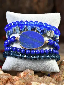 Boho Style Natural Lapis Lazuli High Quality Bracelet Set, Handmade Nylon Weave Jewelry for Women & Girls, Perfect Gift for All Occasions