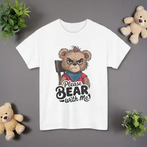 Funny Grumpy Bear Tee “Please Bear With Me” – Sarcastic Animal Graphic Shirt – Meme Humor Gift – Cute & Sarcastic Bear Art #grumpybear #beartee #meme #funnytshirt #humorgift #animalshirt