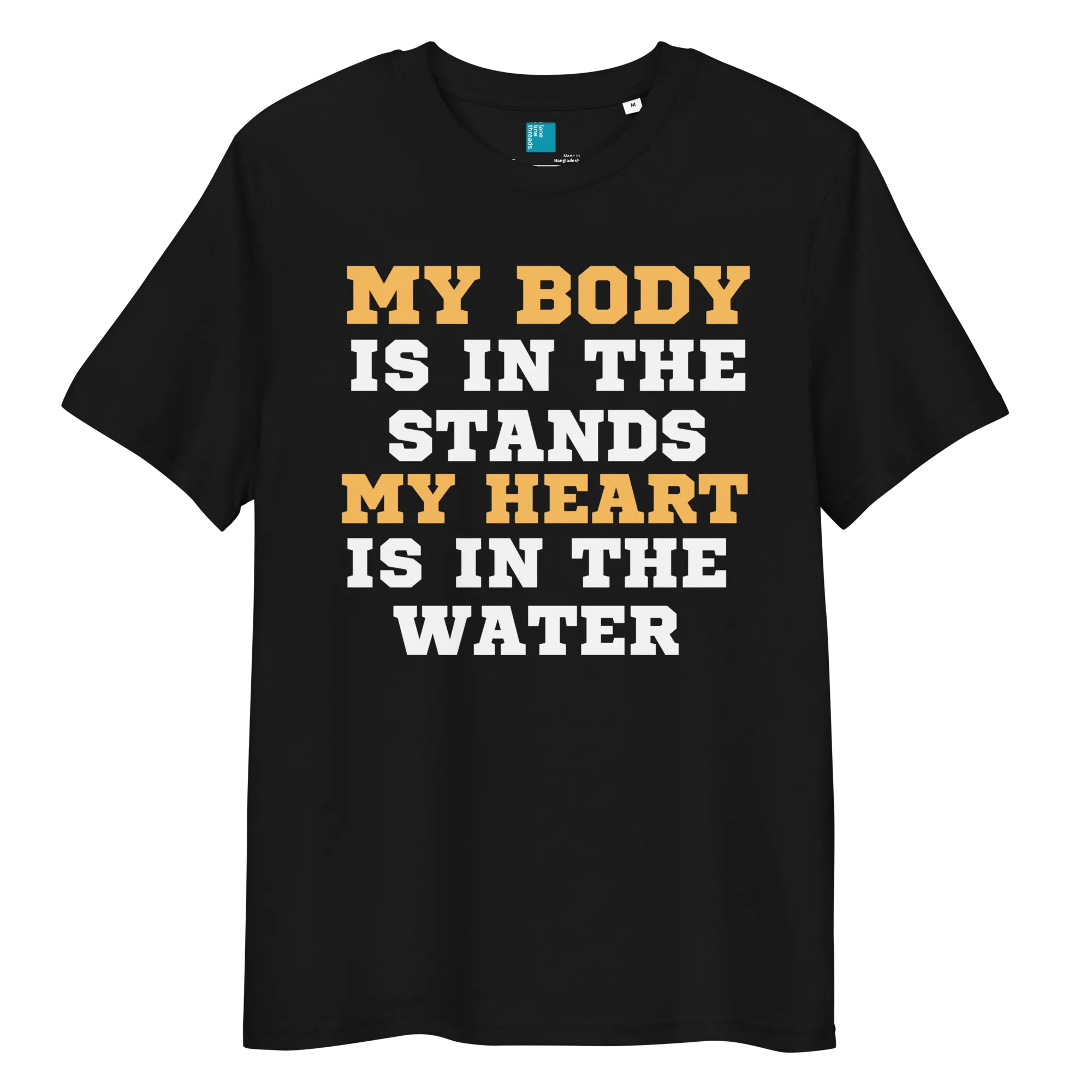 Women's Swim Mom Graphic Tee - Organic Cotton Round Neck Clothes, "My Heart is in the Water" Text Print, Breathable Biodegradable 2XL Top for Swim Meets