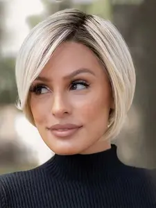 Women's 10inch Blonde Short Straight Synthetic Bobo Wigs for Daily, Cosplay, Anime or Costume Party, Striking Natural Fluffy Hair Wigs with Bangs for Daily & Party Hairstyle Decoration