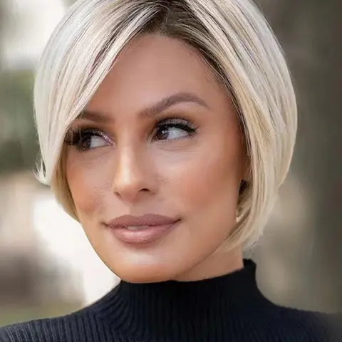 Women's 10inch Blonde Short Straight Synthetic Bobo Wigs for Daily, Cosplay, Anime or Costume Party, Striking Natural Fluffy Hair Wigs with Bangs for Daily & Party Hairstyle Decoration, Soft Bob Wig