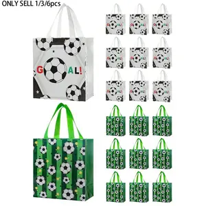 Reusable Non-Woven Fabric Football Theme Gift Bags Set of 1/3/6, Candy Snack Bags with Handles for Soccer Team Parties, Party Gift, Birthday Gifts, Graduation Gifts, Surprise Gifts