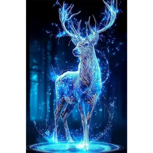 1PC 5D diamond painting 2D flat printing Diamond Painting Kit Blue Deer DIY Rhinestone Embroidery Arts Craft for Home Wall Decor Adults Kids Gift with Beads Canvas Needlework Supplies