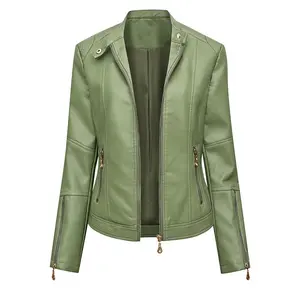 BIGWIG - Women's motorcycle jacket/bomber jacket, made of PU faux leather, featuring a slim fit, casual style, versatile design, and fashionable look, suitable for spring and autumn wear