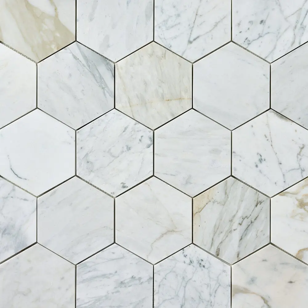 Calacatta Gold Hexagon 6x6 Polished/Honed Marble Mosaic Tile