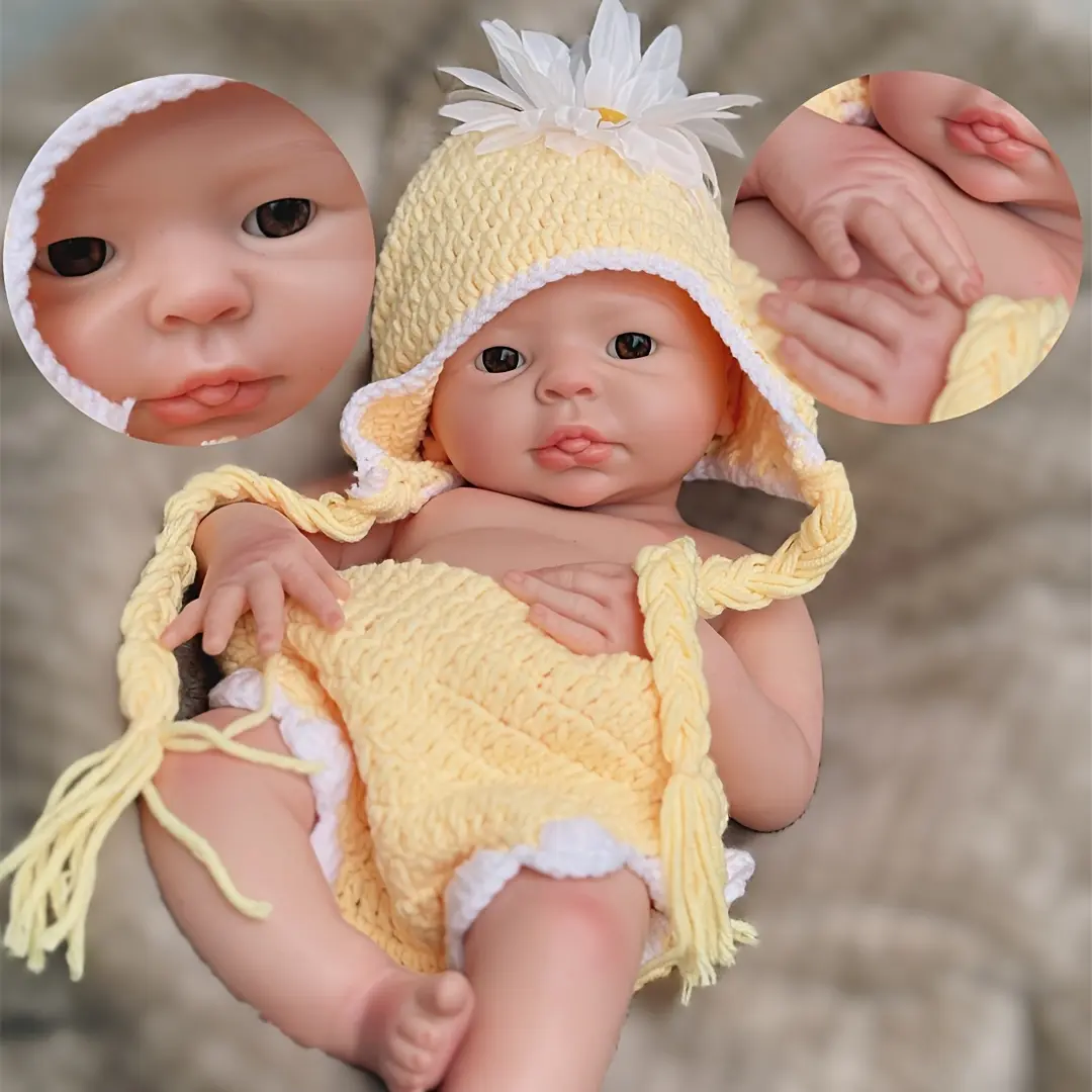 16-17 Inches (42-44 cm) 100% Handmade Open-Eyes Reborn Girl Doll, 2.3kg Full Body Solid Silicone, Washable Painted Skin with Visible Blood Vessels & Soft Touch, Family Gift Toy