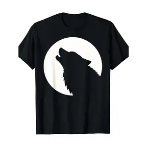Wolf Howling at Silhouette Black Graphic T-Shirt |   Casual Daily Streetwear, Short Sleeve, Round Neck, Medium Stretch, Lightweight, Breathable, Fashionable Fit for Men and Women