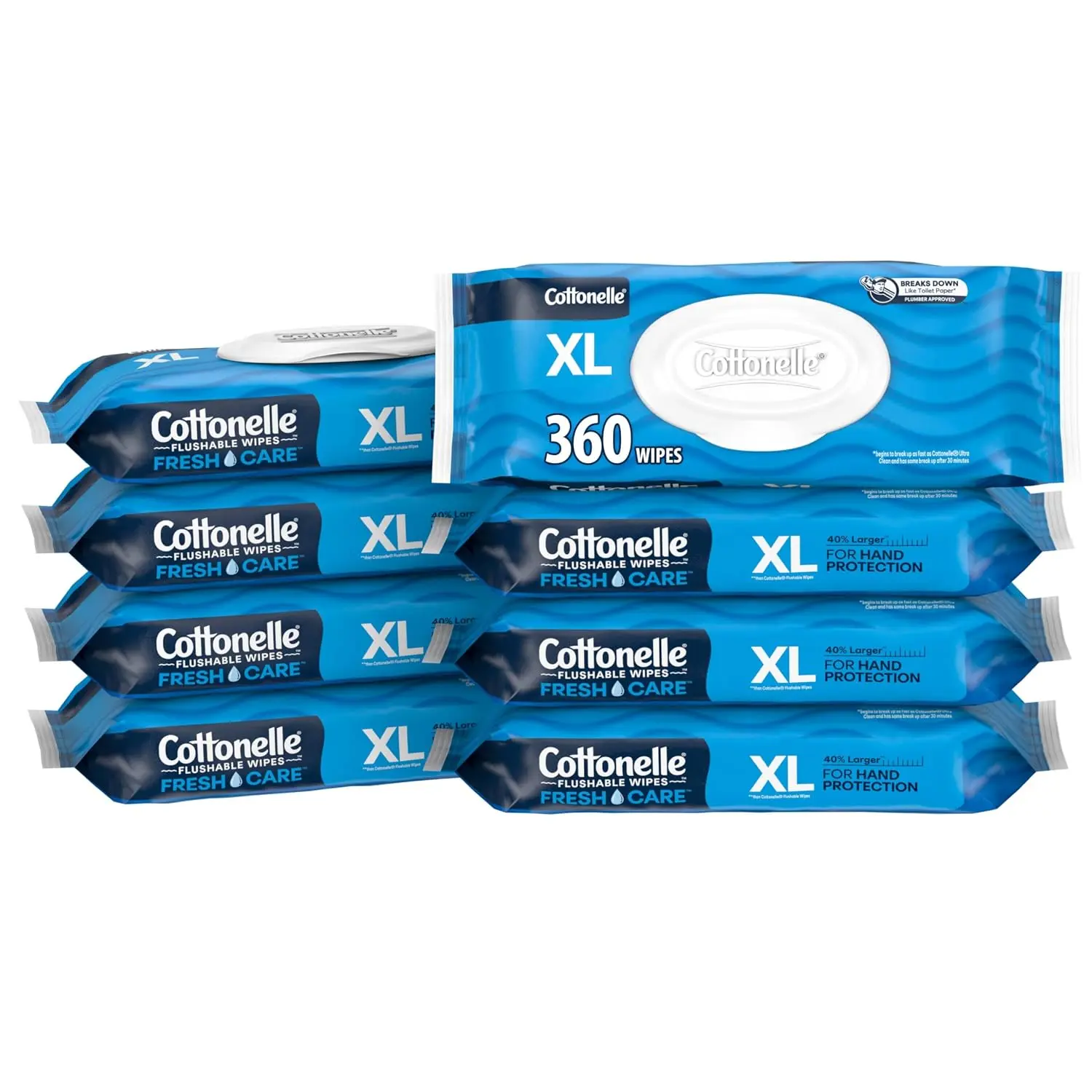 Cottonelle XL Flushable Wet Wipes, 8 packs, 45 wipes per pack